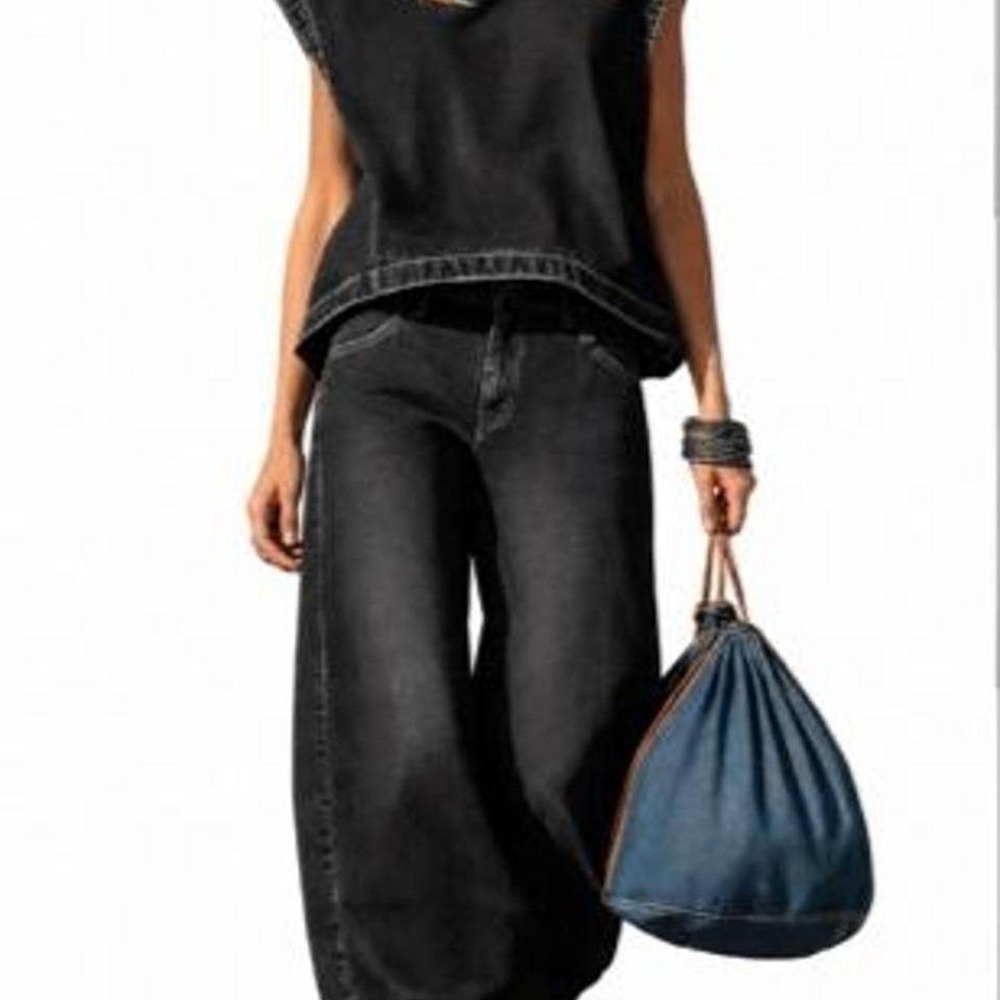 UOOZEE Women's High Waisted Loose Pocket Mock Neck Suit Vest Top + Pants